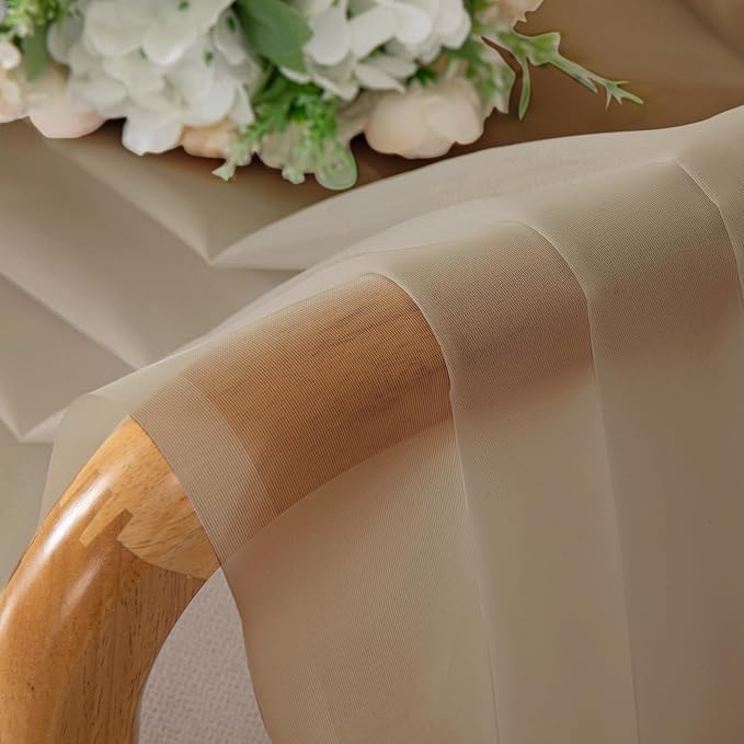 Chyhomenyc Taupe Sheer Valances for Windows - Light Filtering Small Kitchen Curtains, Rod Pocket Short Top Window Treatment Decor for Living Room Bathroom Basement, 42Wx16L inches, 2 Panels