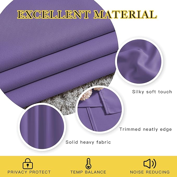 NICETOWN Blackout Lilac Purple Curtains 72 inches Long - Window Treatment Thermal Insulated Sound Reducing Solid Grommet Light Blocking for Bedroom/Living Room (Set of 2, W46 x L72)