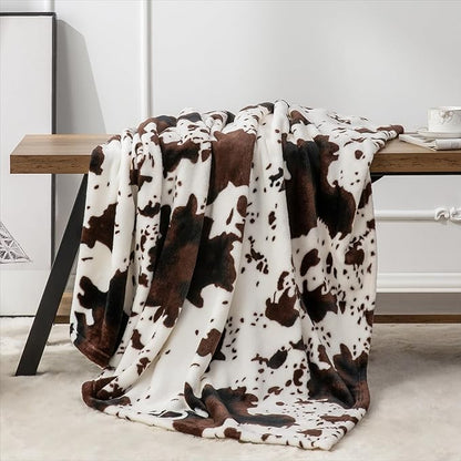 BEDELITE Cow Print Throw Blanket Twin Size for Couch & Bed, 300GSM Cute Plush Cozy Fuzzy Blanket 60x80 inches, Super Soft Warm Lightweight Throw Blanket for Travel Camping, Brown