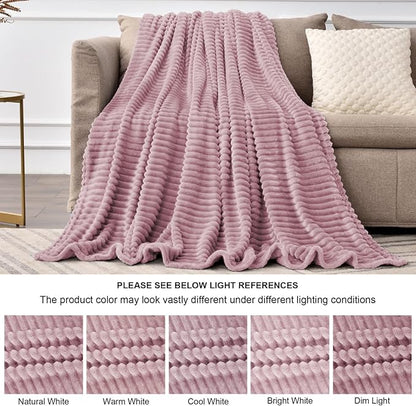 BEDELITE Fleece Throw Blanket for Couch – 3D Ribbed Jacquard Soft and Warm Decorative Fuzzy Blanket – Cozy, Fluffy, Plush Lightweight Berry Purple Throw Blankets for Bed, Sofa, 50x60 inches