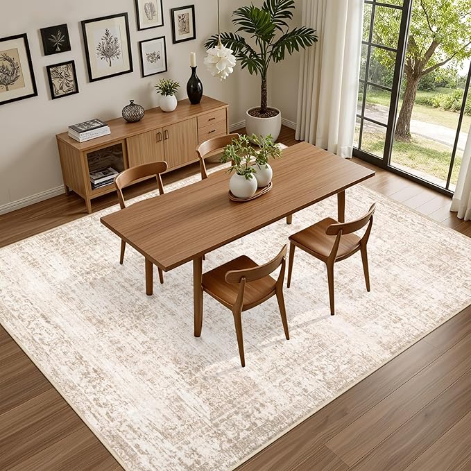 5x7 Area Rugs Living Room Rug: Washable Vintage Boho Rug No Slip Stain Resistant Soft Carpet Indoor Floor Floral Large Carpets for Bedroom Dining Room Farmhouse Nursery Hallway Home Office Beige