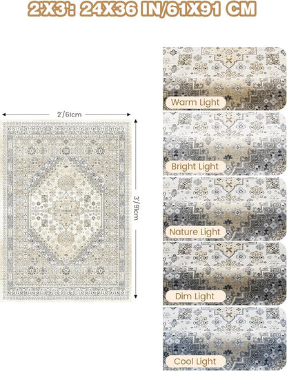 Entryway Rug - 2x3 Washable Rug Runner for Bathroom, Laundry Room, Kitchen, Soft Vintage Hallway Runner for Bedroom, Non-Slip Door Mat Indoor Entrance(Beige,2'x3')