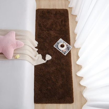 Chicrug Soft Runner Rug for Bedroom Living Room Plush Fluffy Rug 2x8 Feet, Shag Furry Runner Carpet Non Shedding for Nursery Children Kids Girls Room Home Decorative, Coffee