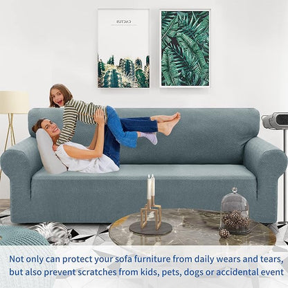 ZNSAYOTX 1 Piece Jacquard Couch Covers for 2 Cushion Couch High Stretch Loveseat Slipcover for Pets Dogs Anti Slip Love Seat Sofa Slipcover Furniture Protector (Medium, New Pattern Light Grey)