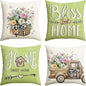 AVOIN colorlife Bless Our Home Eucalyptus Leaves Throw Pillow Covers, 20 x 20 Inch Spring Summer Truck Cushion Case for Home Sofa Couch Set of 4