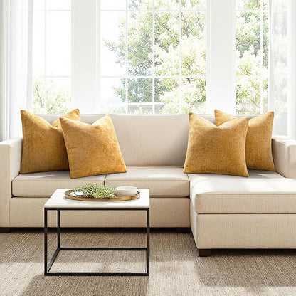MIULEE Pack of 4 Couch Throw Pillow Covers 18x18 Inch Gold Soft Decorative Chenille Pillow Covers Farmhouse Accent Cushion Covers for Boho Spring Home Decor Sofa Bedroom Living Room