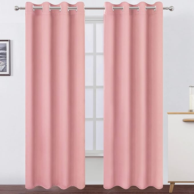 LEMOMO Blackout Curtains 66 x 95 inch/Pink Curtains Set of 2 Panels/Thermal Insulated Room Darkening Bedroom Curtains