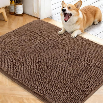 OLANLY Dog Door Mat for Muddy Paws 40x32, Absorbs Moisture and Dirt, Absorbent Non-Slip Washable Doormat, Quick Dry Chenille Mud Mat for Dogs, Entry Indoor Entryway Carpet for Inside Floor, Mocha