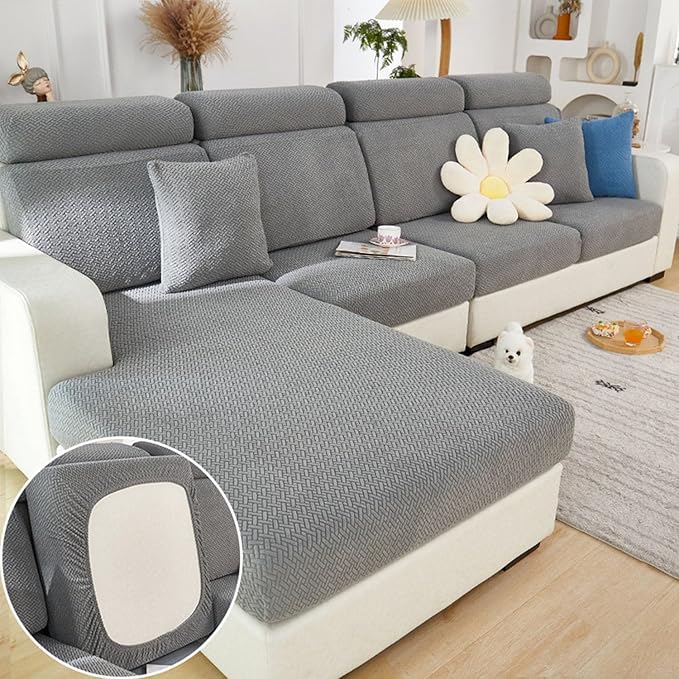 Sofa Covers Couch Covers for Sofa Pet Friendly Couch Cushion Covers Universal Sofa Covers Washable Stretch Slipcovers for Sectional Sofa (Texture Gray, 2 Seats + Chaise Cover)
