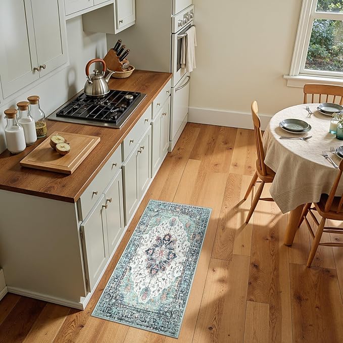 Area Rugs 2'x4' Kitchen Rugs Entry Rug Small Rugs for Entryway Kitchen Bathroom Door Mat Indoor Entrance,Washable Non Slip, Green Navy Blue White Red Teal Colorful