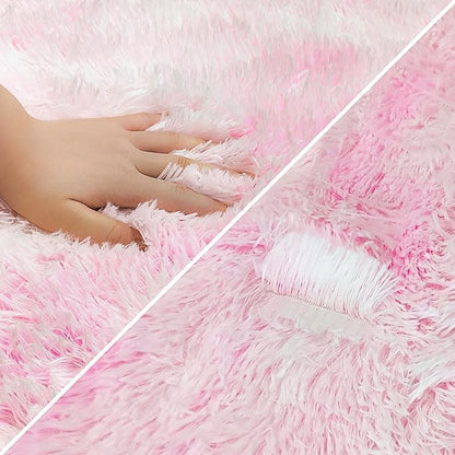Super Soft Fluffy Living Room Area Rug 2x8 ft Tie-Dyed Light Pink Shaggy Furry Carpet Washable Non-Slip Floor Rugs Bedroom Bedside Nursery Kawaii Rug Fuzzy Girls Dorm Home Decor Aesthetic