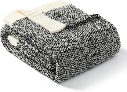 Snuggle Sac Heather Black Throw Blanket for Couch 50x70 inches, Super Soft Warm Blankets Cozy Knit Fuzzy Plush Lightweight Oversized Throws for Sofa, Bed, Camping, Picnic, Black, 50" x 70"