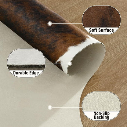 AROGAN Western Decor Faux Fur Cowhide Rug, 6.2x7 Feet Premium Animal Skin Cow Hide Rug, Sturdy Cow Print Rugs for Wall Decor, Western Floor Carpet for Bedroom Living Room, Black and Brown