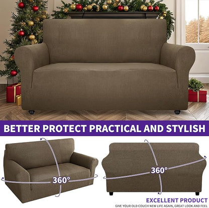 ZNSAYOTX Super Stretch Couch Cover Love Seat Sofa Covers for Living Room Dogs Pet Friendly Furniture Protector Spandex Loveseat Slipcovers with Anti Slip Foam Sticks (Brown, Loveseat)