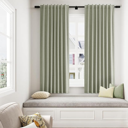 Sage Green 100% Blackout Curtains 63 Inch Length 2 Panels Set for Living Room Bedroom Back Tab Thermal Insulated Black Out Linen Drapes Room Darkening Window Curtains 63 Inches Long
