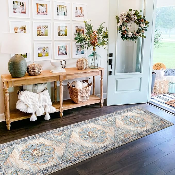 TOPRUUG Washable Runner Rug 2x7 - Hallway Runner Rug Kitchen Rugs and Mats Non Skid Washable Waterproof Carpet Runner for Living Room Bedroom Bathroom (Blue, 2X7)