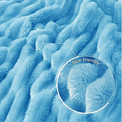 Exclusivo Mezcla Twin Size Flannel Fleece Blanket, Super Soft Striped Jacquard Bed Blanket, Lightweight Fuzzy Cozy for All Seasons, 60x80 Inches, Blue
