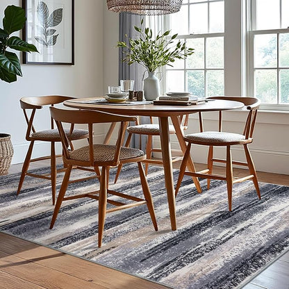 Lansny Modern Abstract 6x9 Machine Washable Living Room Rug Non-Slip Soft Bedroom Area Rug Grey Black Multi Ultra Thin Print Faux Wool Floor Carpet Throw Rugs for Nursery Playroom Dining Room Indoor