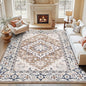 Lofus 10x14 Area Rugs for Living Room, Washable Area Rug, Big Rugs for Bedroom, Kitchen, Vintage Boho Carpet, Soft Non-Slip, Low Pile Large Area Rug for Office Dining Room, Floral Brown
