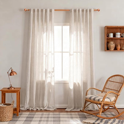MYSKY HOME Natural Linen Living Room Curtains, Extra Long Semi Sheers Light Filtering Back Tab Privacy Drapes for Patio Pergola Gazebo Soft Nice Vertical Elegant Style, 50 x 120 Inch, 2 Panels
