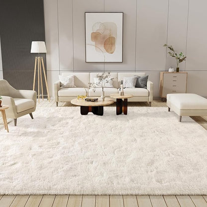 LOCHAS Ultra Soft Indoor Modern Area Rugs Fluffy Living Room Carpets for Children Bedroom Home Decor Nursery Rug 9x12 Feet, Cream