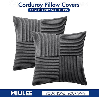 MIULEE Grey Decorative Throw Pillow Covers 18x18 Inch for Couch Bed Sofa Pack of 2 Boho Farmhouse Throw Pillows Soft Cross Corduroy Patchwork Textured Cushion Cases
