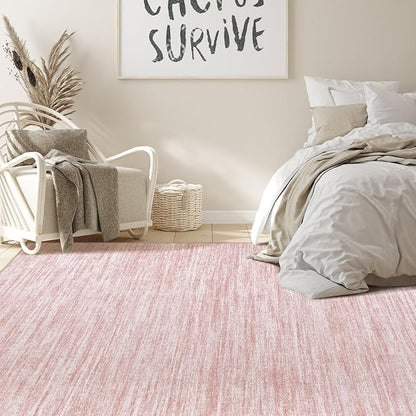 Nakagishi 5x8 Area Rugs Living Room: Washable Large Vintage Rug Neutral Non-Slip Soft Stain Resistant Indoor Carpet for Bedroom Nursery Dining Room Office Playroom - Pink-01