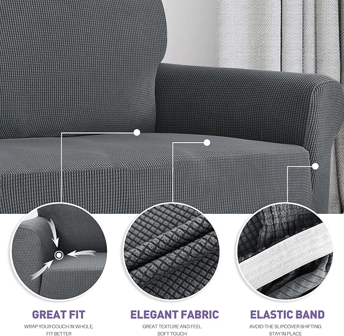 ZNSAYOTX Super Stretch Couch Cover Love Seat Sofa Covers for Living Room Dogs Pet Friendly Furniture Protector Spandex Loveseat Slipcovers with Anti Slip Foam Sticks (Dark Grey, Loveseat)