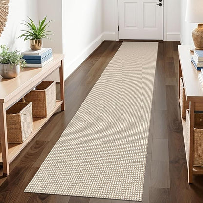 KOZYFLY Runners for Hallways 2x10 ft Washable Kitchen Runner Non Slip Rubber Backed Hallway Rugs Cotton Entryway Runner Rug Floor Carpet for Indoor Hall, Backdoor, Kitchen, Ivory/Khaki