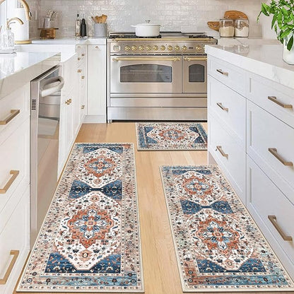 HEBE Boho Kitchen Rug Sets 3 Piece with Runner Non Slip Kitchen Rugs and Mats Washable Kitchen Mats for Floor Thick Kitchen Floor Mat Carpet Runner Rugs for Hallway Laundry Holiday Decor