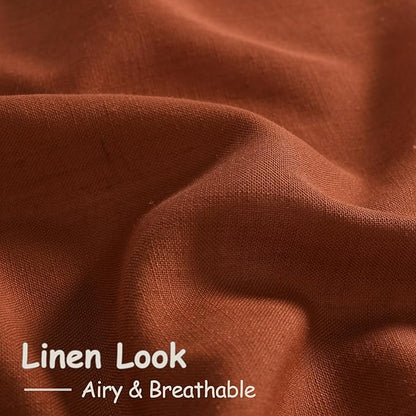 Linen Blend Terracotta Curtains 96 inches Long 2 Panel Back Tab Rod Pocket Rustic Farmhouse Boho Curtains for Dining Room Semi Sheer Brick Burnt Bohemian Fall Decor Rust Curtain 96 inch Length