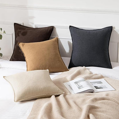 MIULEE Decorative Linen Pillow Covers 18x18 Inch Brown Boho Farmhouse Neutral Couch Throw Pillows for Bed Pack of 2 Accent Modern Pillowcase Sofa Livingroom Home Decor