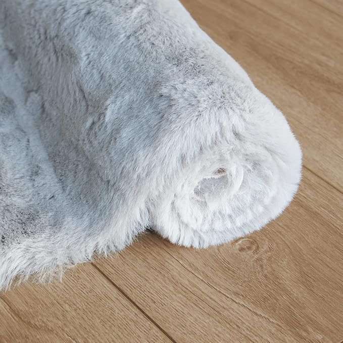 ORINOVA Grey Round Rug 3ft Machine Washable Shaggy Area Rugs for Living Room Faux Bunny Fluffy Fur Rug for Bedroom Small Circle Nursery Rug