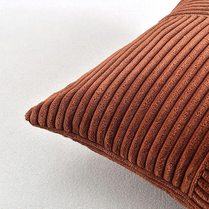 Fancy Homi 2 Packs Rust Decorative Throw Pillow Covers 22x22 Inch for Living Room Couch Bed, Rustic Farmhouse Boho Home Decor, Soft Corss Corduroy Patchwork Terracotta Square Cushion Case 55x55 cm