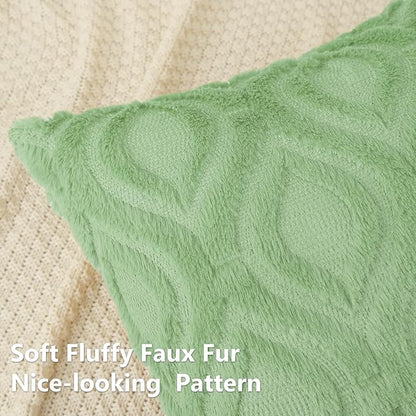 decorUhome Summer Throw Pillow Covers 24x24 Inch Set of 2, Soft Plush Faux Wool Light Sage Green Solid Couch Pillow Covers, Accent Euro Sham Farmhouse Square Pillow Cases for Sofa Bed Living Room