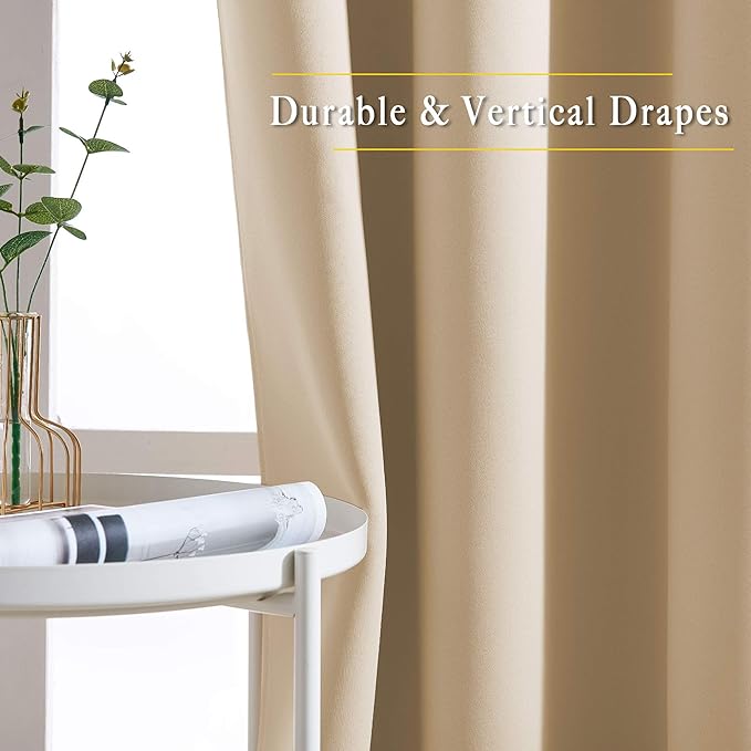 NICETOWN Blackout Curtain Panels for Living Room - Window Treatment Thermal Insulated Solid Grommet Vertical Drapes Window Treatments for Bedroom (Biscotti Beige, Set of 2, 46 by 63 Inch)