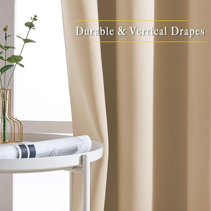 NICETOWN Biscotti Beige Curtains 96 inches Long, Grommet Thermal Insulated Blackout Curtains Privacy Window Treatments for Boys Room/Living Room, W46 x L96, 2 Panels