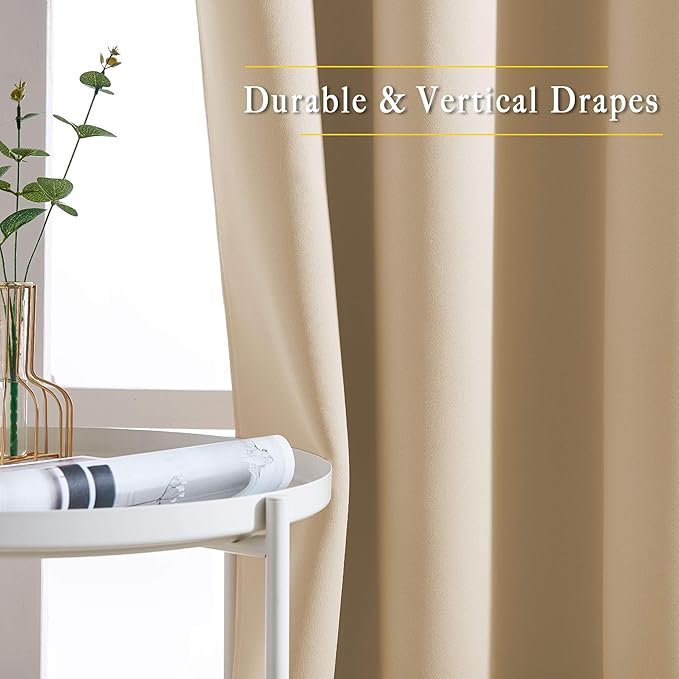 NICETOWN Blackout Biscotti Beige Curtains 84 inches Long, Thermal Insulated Solid Grommet Vertical Drapes Room Darkening Window Treatments for Bedroom, 2 Panels, W40 x L84