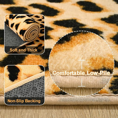 Amearea Soft Leopard Runner Rugs for Hallway, 2x6 Feet Cheetah Print Bedroom Bedside Rugs, Washable Fluffy Indoor Animal Runner Rug Carpet for Entrance Kitchen Kids Teen Room Living Room Decor, Khaki
