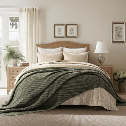 EVERGRACEHOME Chunky Chenille Knit Throw Blanket for Couch, Soft Luxurious Oversized Queen Moss Stitch Blanket for Bed, Cozy Farmhouse Knitted Throw for Sofa, Olive Green, 90" x 90"