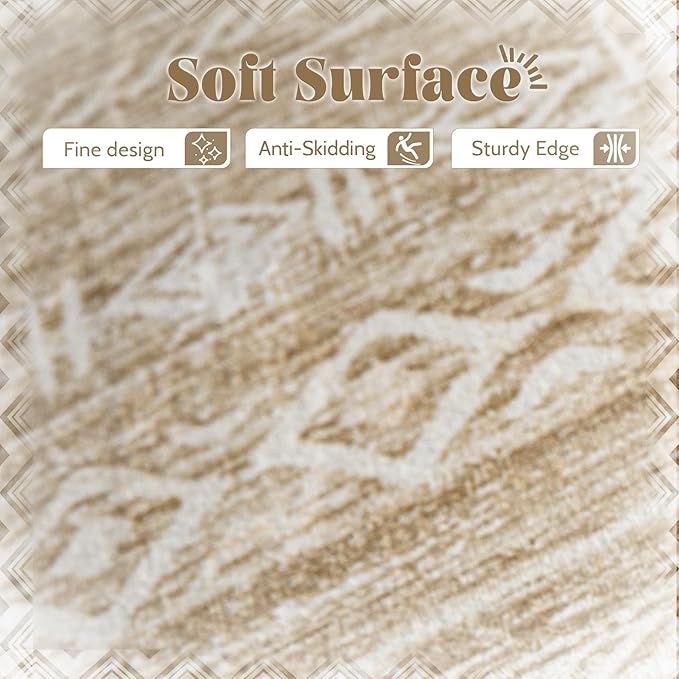 6x9 Area Rugs for Living Room: Washable Moroccan Geometric Boho Rug Farmhouse Non Slip Stain Resistant Large Rug Low Pile Soft Carpet for Bedroom Dining Room Home Office Kids Room (Light Brown,6'x9')