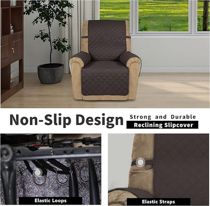Easy-Going Recliner Chair Slipcover Reversible Sofa Cover Water Resistant Couch Cover Furniture Protector with Elastic Straps for Pets Dog (Recliner 22 inch, Chocolate/Ivory)