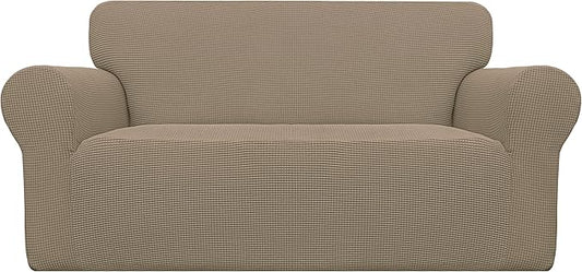 Easy-Going Stretch Oversized Loveseat Slipcover 1-Piece Sofa Cover Furniture Protector Couch Soft with Elastic Bottom for Kids Polyester Spandex Jacquard Fabric Small Checks Natural