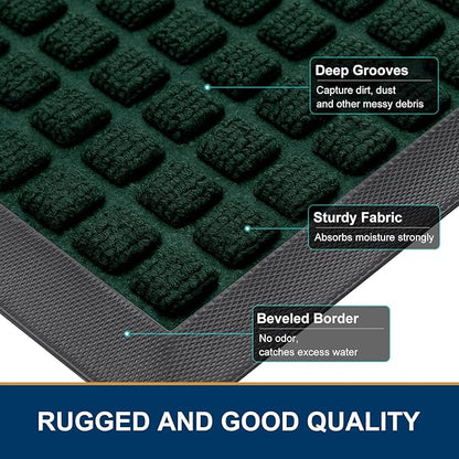 Smiry Front Door Mat Outside Entrance, Heavy Duty Natural Rubber Doormat, Non Slip, Trap Dirt and Moisture, Easy Clean, Low Profile Welcome Floor Mats for Indoor Outdoor Entry, 59x23 Inch, Black Green
