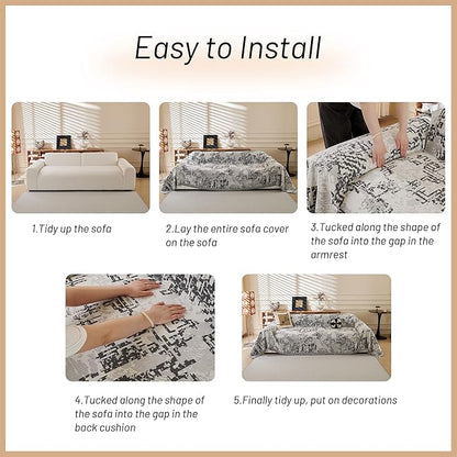 MYSKY HOME Boho Couch Cover Sofa Covers, Couch Covers for 2 Cushion Couch Sofa, Chenille L Shape Sectional Couch Cover- Pet-Friendly, Machine Washable, Sofa Protector for Kid, 71"x118", Dark Grey Maze