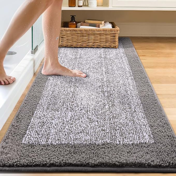 70x24 Long Bathroom Rugs Washable Non Slip, Light Grey Bath Mat for Bathroom Floor Tub, Soft Absorbent Quick Dry Mats for Shower, Bathtub,Home Decor