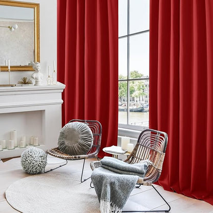 Deconovo Christmas Blackout Curtains, Thermal Insulated, W52 x L45 2 Panels, Back Tab, Machine Washable, Room-Darkening Drapes for Bedroom/Living Room Red