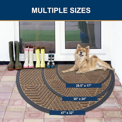 Smiry Half Circle Front Door Mat Outside Entrance, Heavy Duty Sturdy Natural Rubber Doormat, Trap Dirt and Moisture, Low Profile Mats for Indoor Outdoor Entry, Irregular Triangle (47x32, Brown)