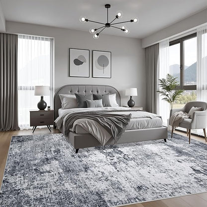 4x6 Area Rug Living Room Rug: Washable Modern Abstract Soft Thin Rug Indoor Floor No Slip Stain Resistant Carpet for Bedroom Dining Room Farmhouse Nursery Home Office - Grey