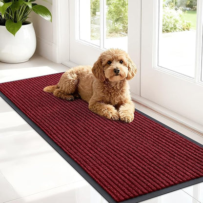 OLANLY Front Door Mat Indoor Outdoor Entrance, Waterproof Heavy Duty Doormat, Fade Resistant, Low Profile, Easy Clean Patio Porch Welcome Floor Mats for Entry, 47x17, Wine Red